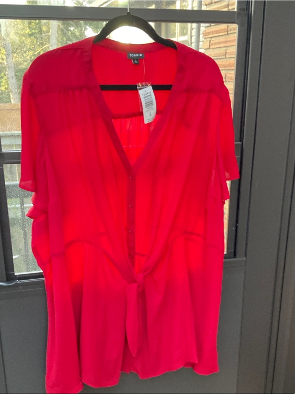 torrid Bright Red Tie-Front Flutter Sleeve Blouse
